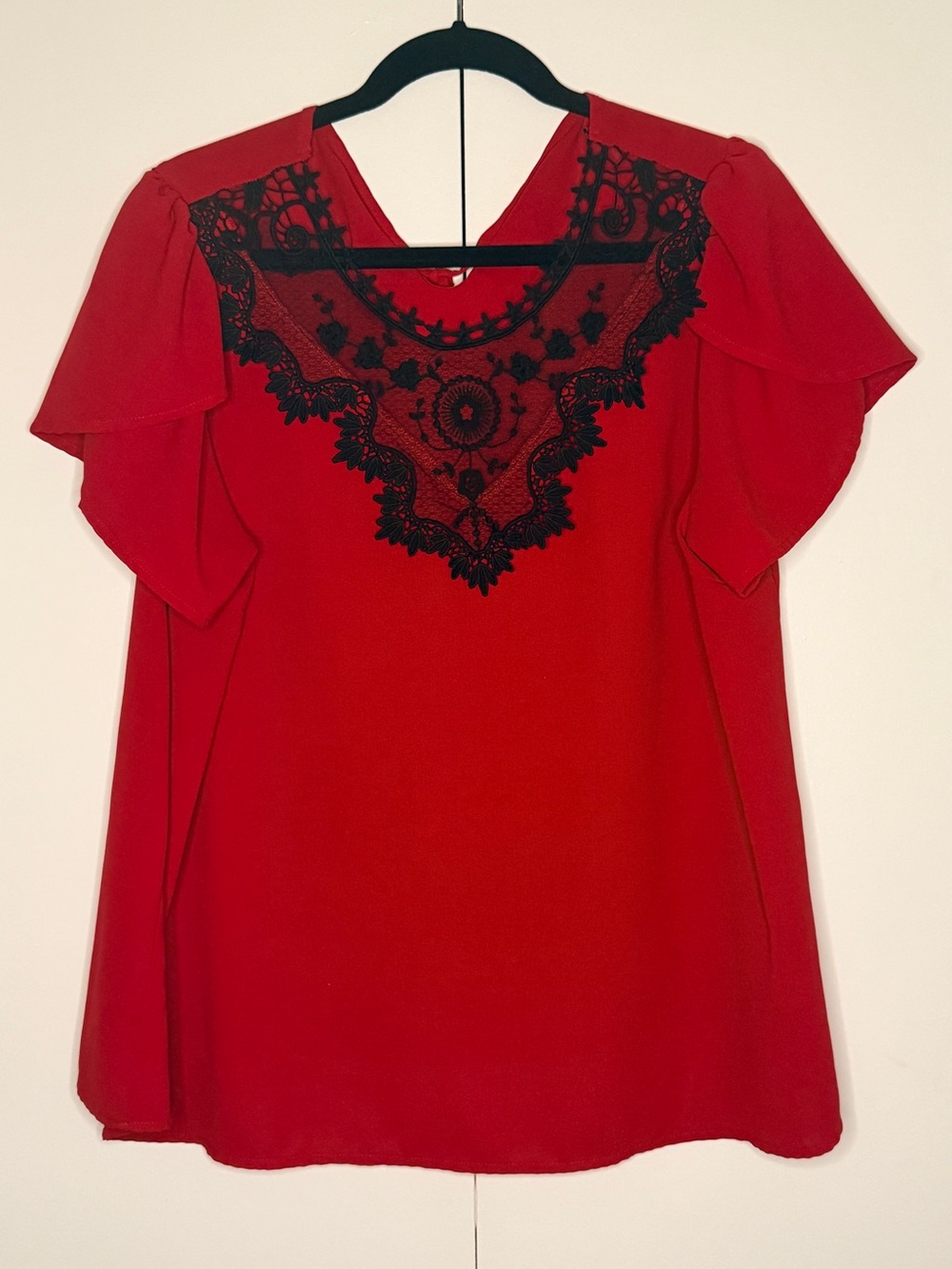 SHEIN Red & Black Lace Women's Top